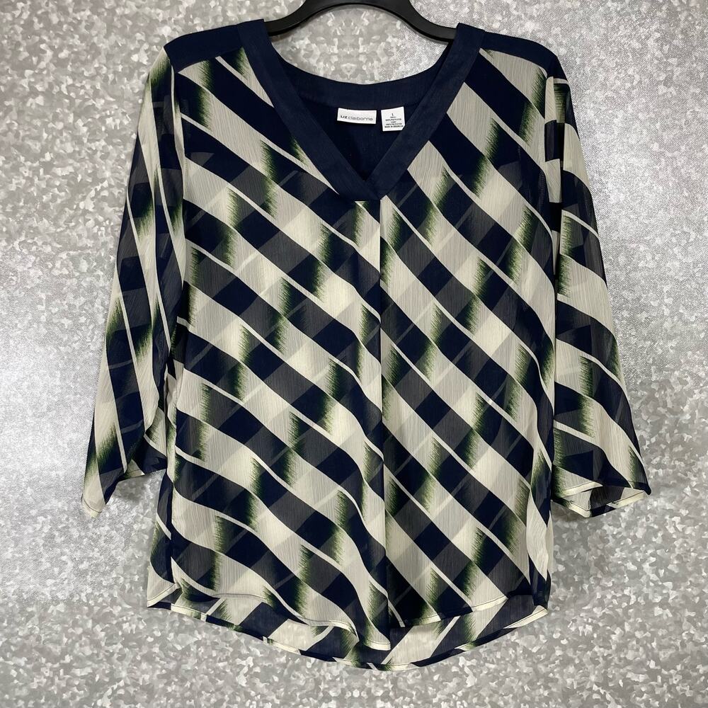 Liz Claiborne Women's Kaftan Style Patterned Blouse - Size Large - Vacation Top